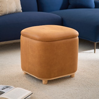Maribo 19" Leather Storage Ottoman - Rawhide Tan