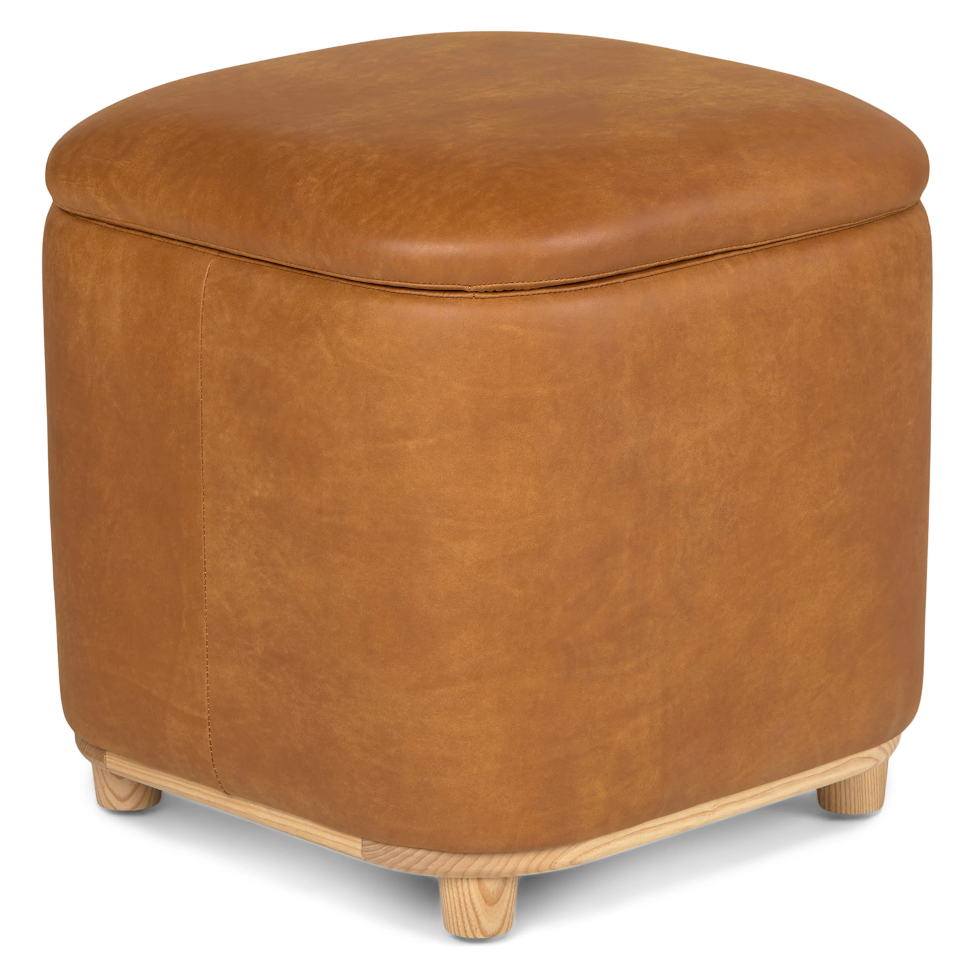 Maribo 19" Leather Storage Ottoman - Rawhide Tan