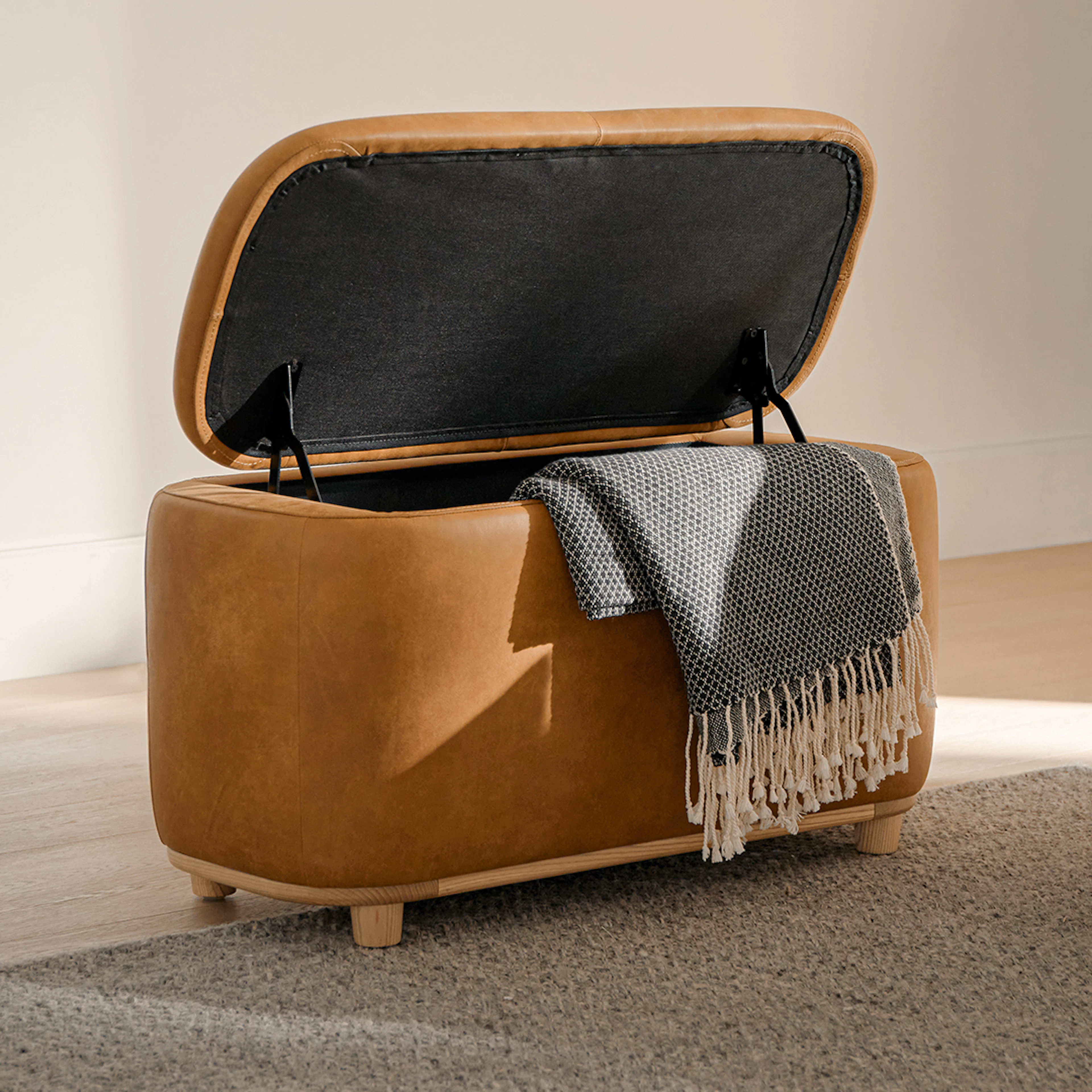 Maribo 32" Leather Storage Ottoman - Rawhide Tan