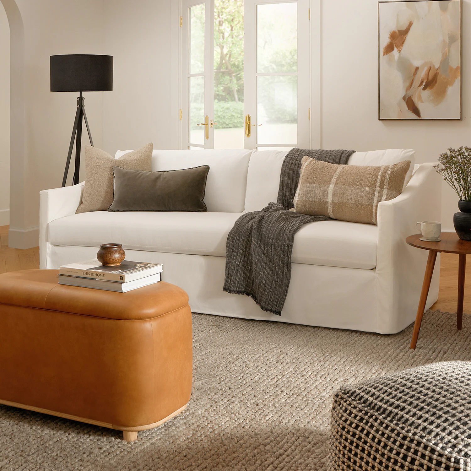 Maribo 32" Leather Storage Ottoman - Rawhide Tan