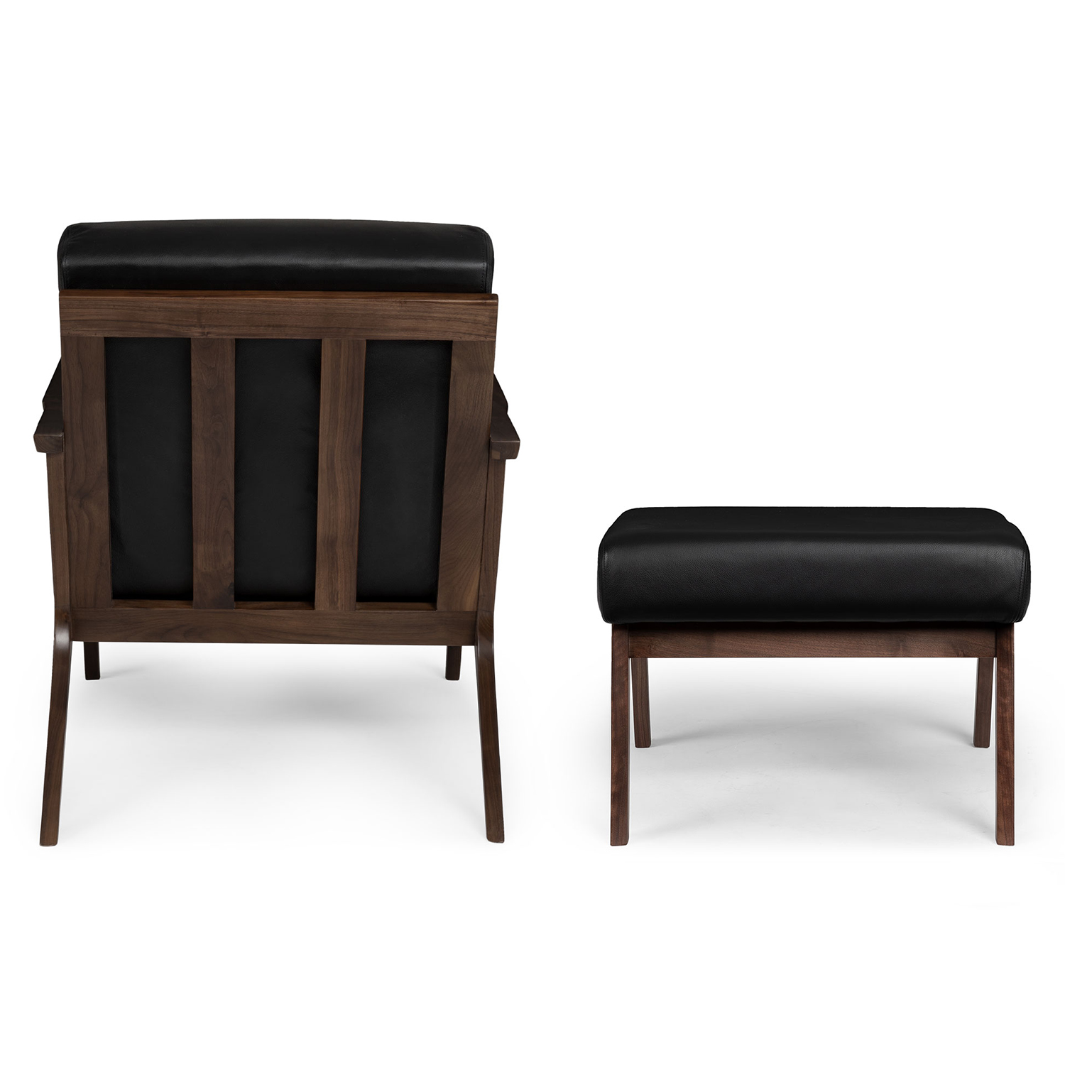 Walnut & Black Leather Lounge Chair w/ Ottoman | Otio | Article