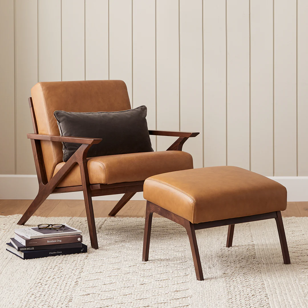 Otio 26" Leather Lounge Set - Walnut and Toscana Tan