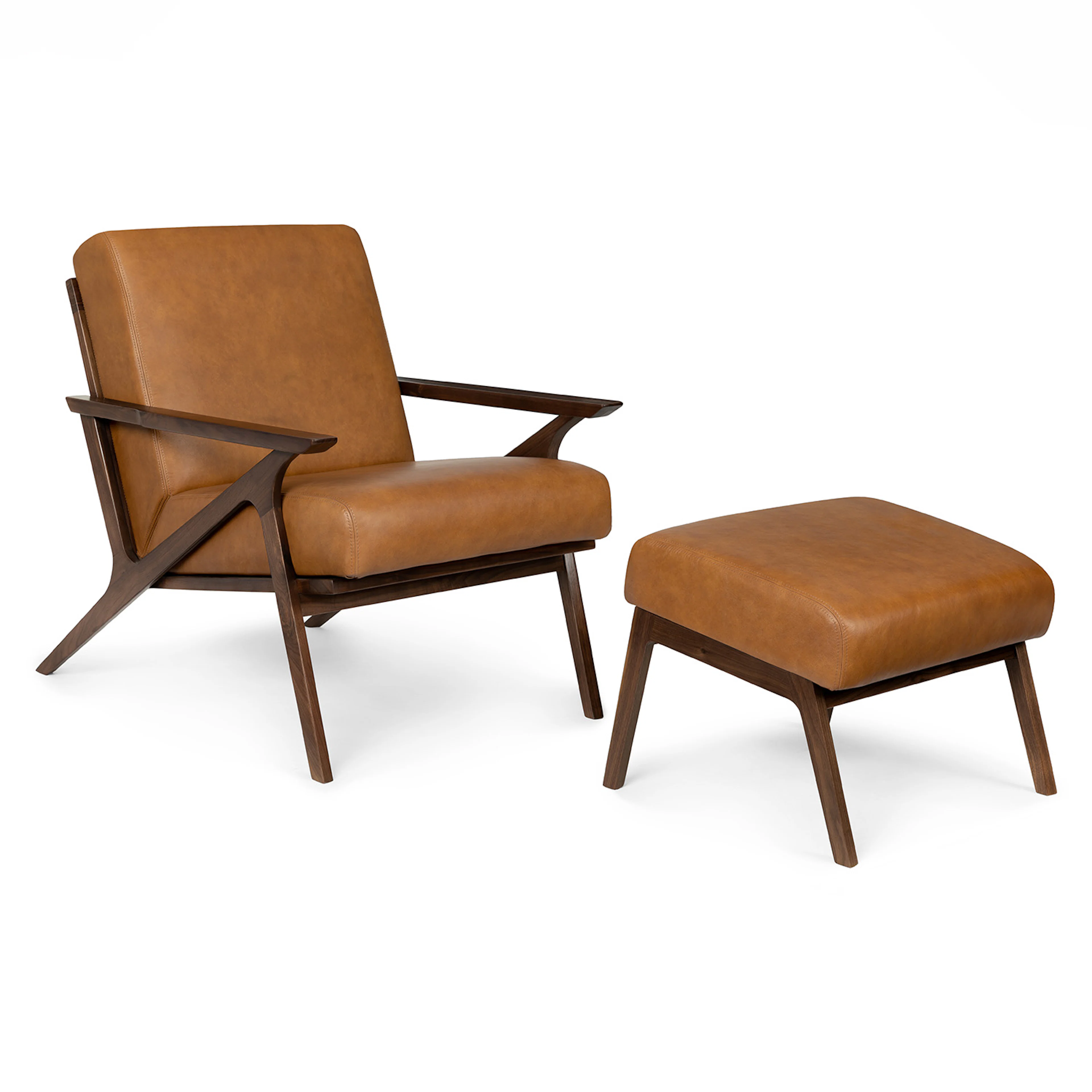 Otio 26" Leather Lounge Set - Walnut and Toscana Tan