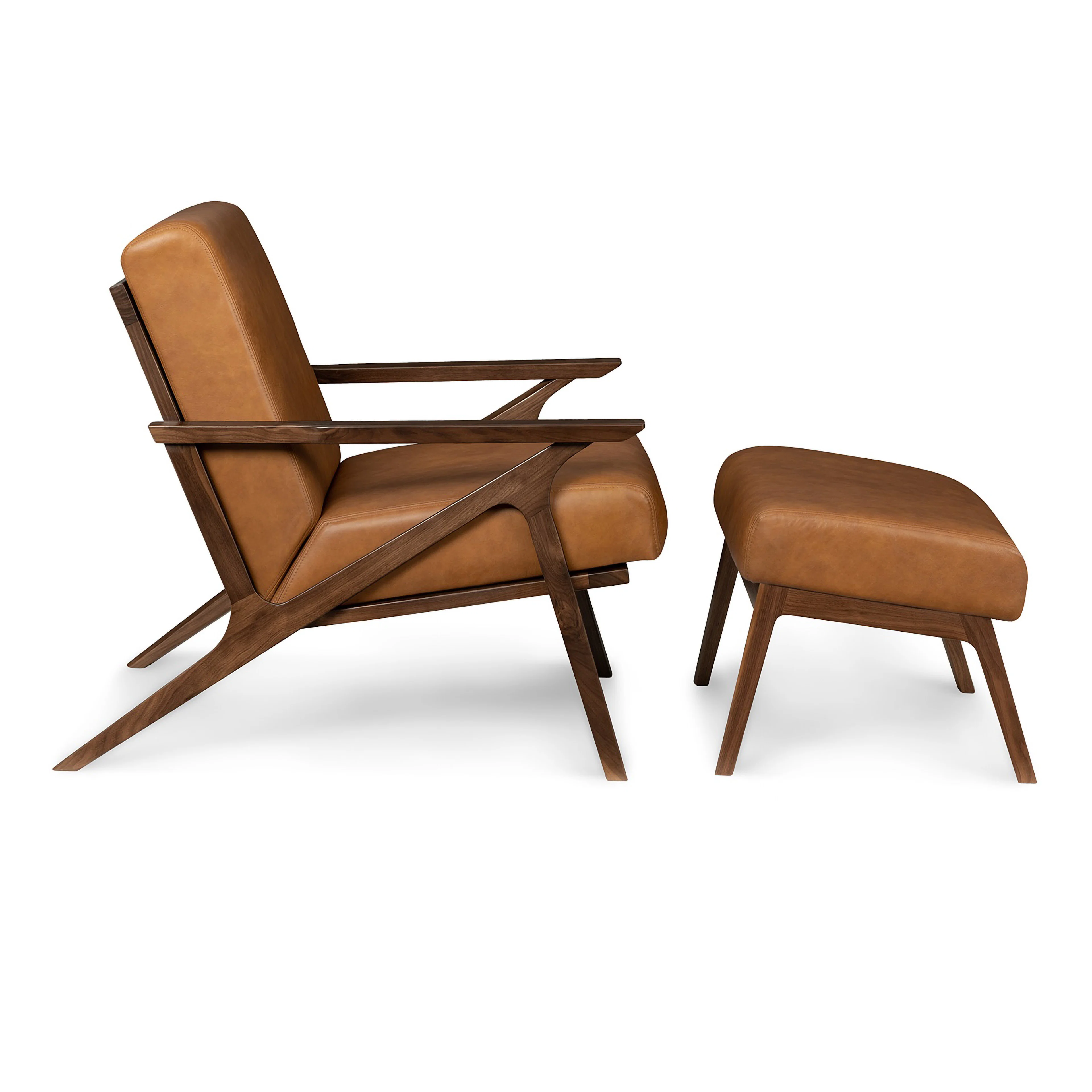 Otio 26" Leather Lounge Set - Walnut and Toscana Tan