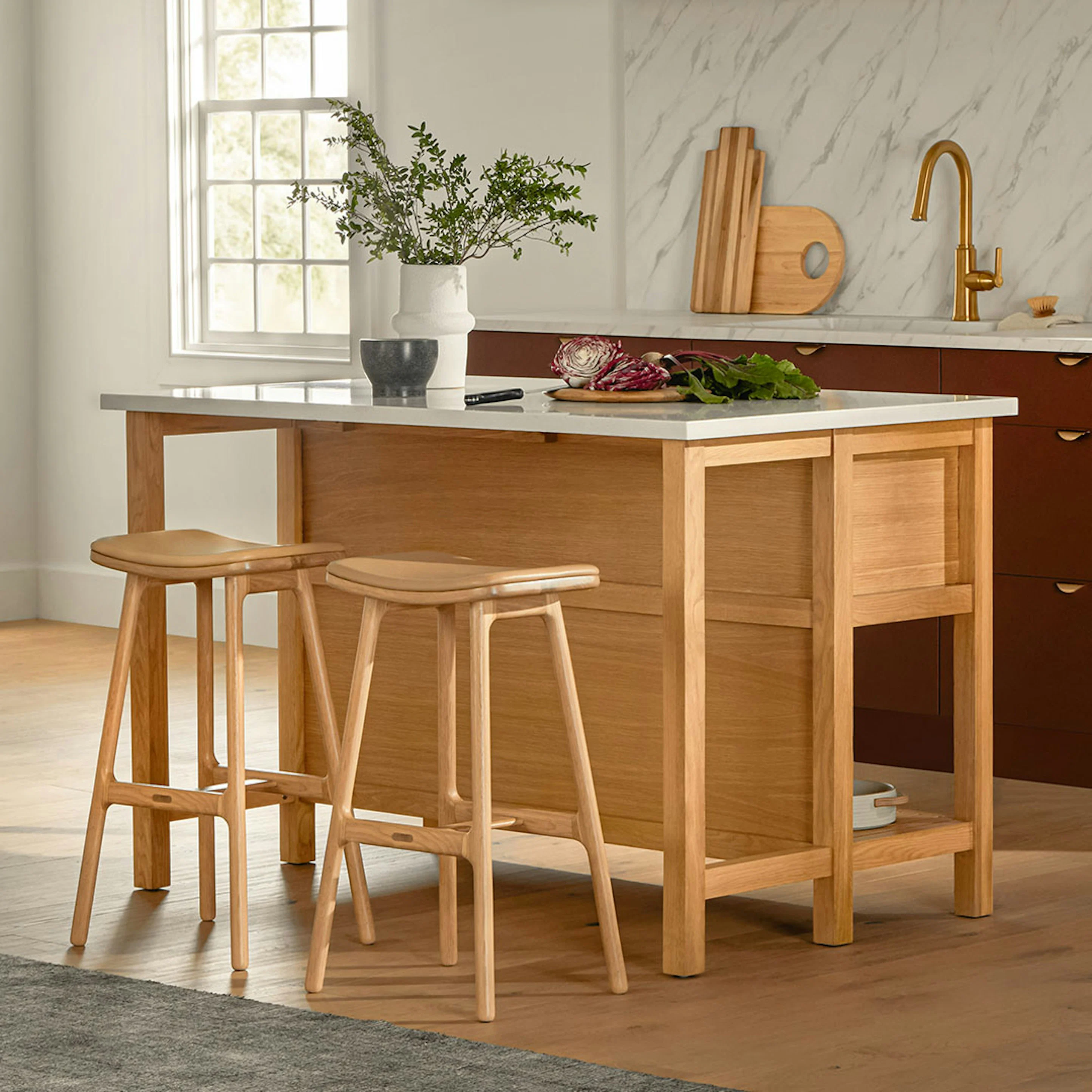 Esse Leather Counter Stool - Light Oak and Roam Tan