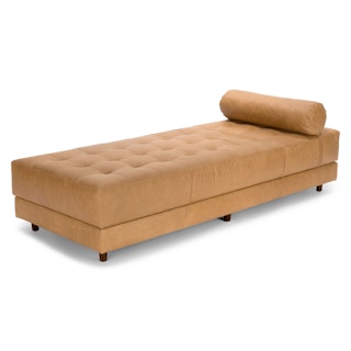 Sven 79" Tufted Leather Chaise Lounge - Charme Tan
