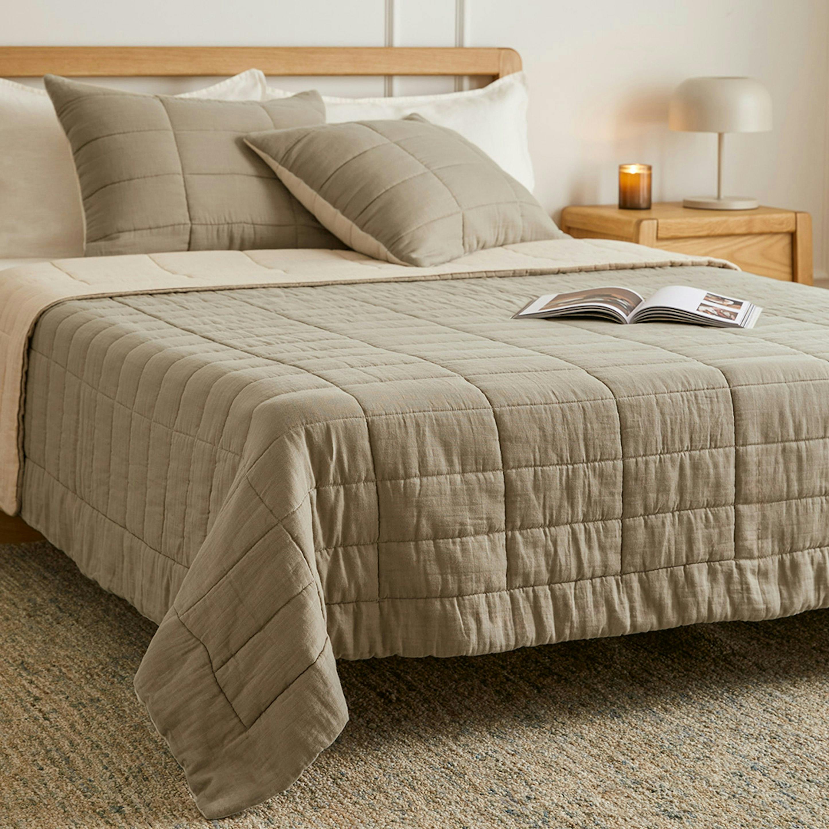 Gauze Cotton Duo Taupe Queen Quilt | Leni Collection | Article