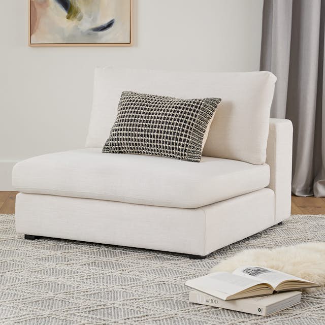 Beta Quartz White Fabric Modular Sofa Module, Armless | Article