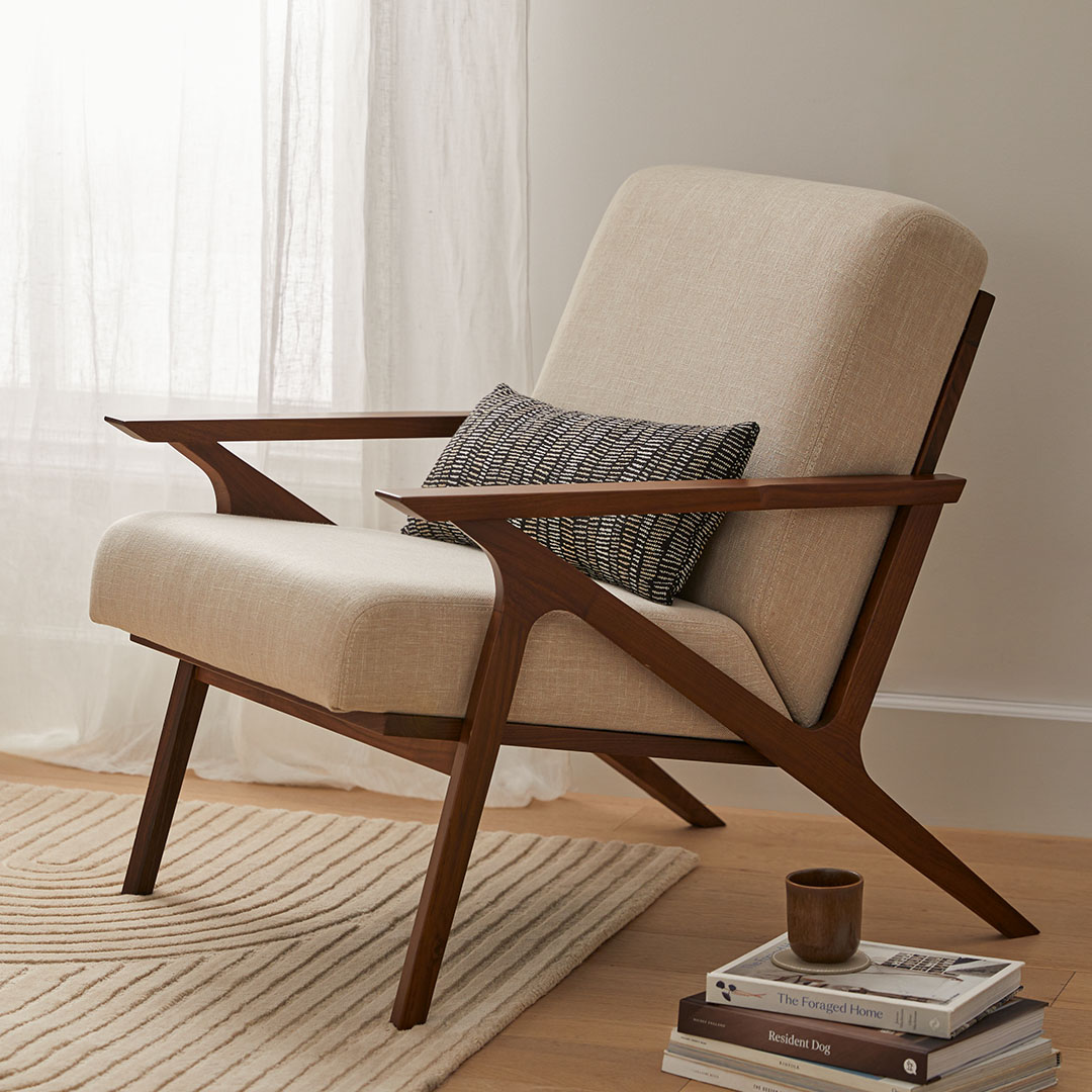 Walnut Light Welsh Gray Fabric Lounge Chair Otio Article