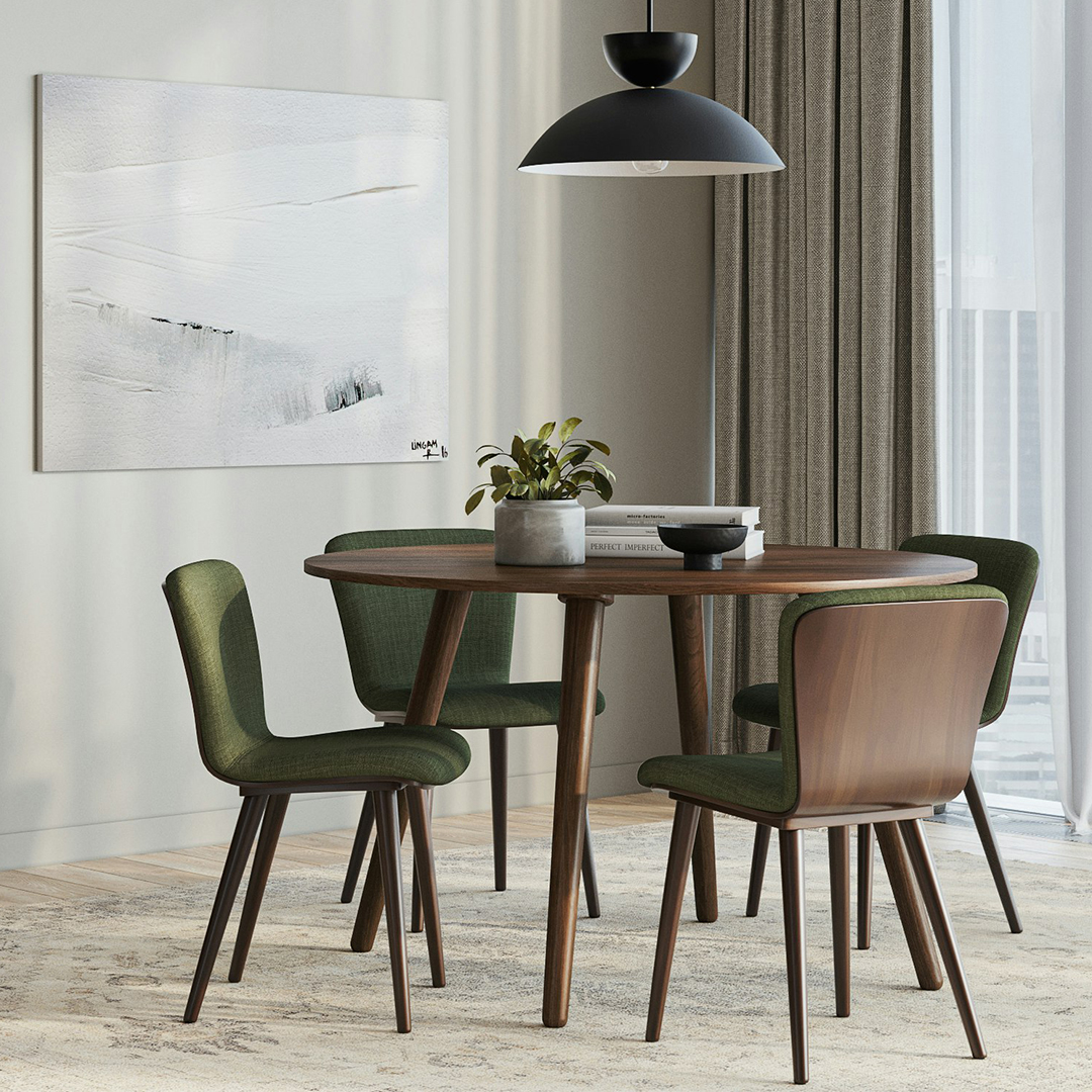 Walnut & Olio Green Fabric Dining Chair | Article