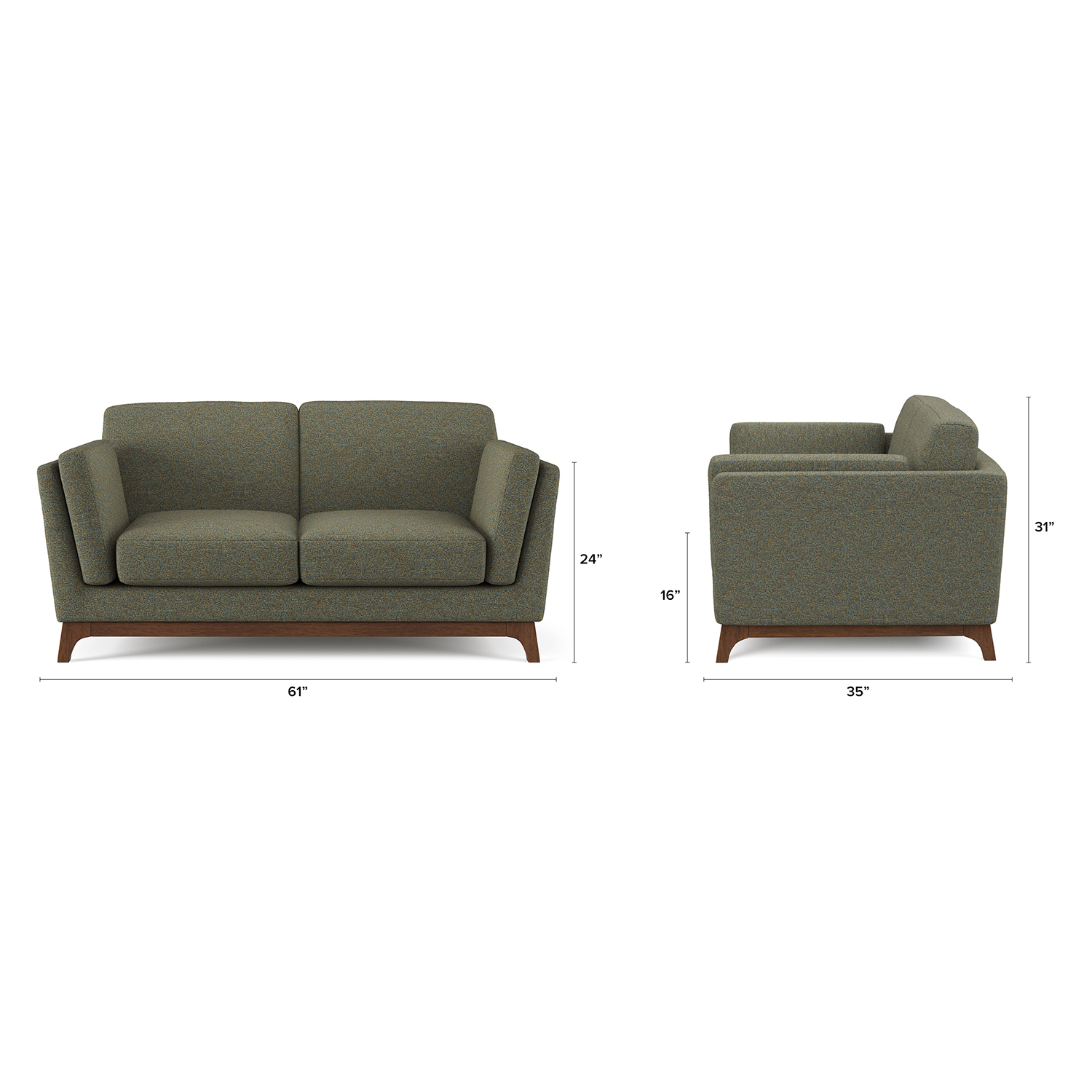 Ceni Green Fabric Two-Seater Loveseat Sofa, 61