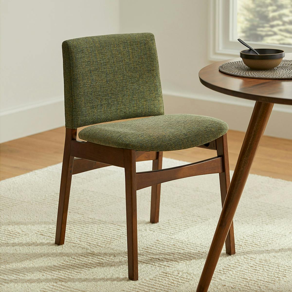Set of 2 Nosh Walnut & Hemlock Green Fabric Dining Chair | Article