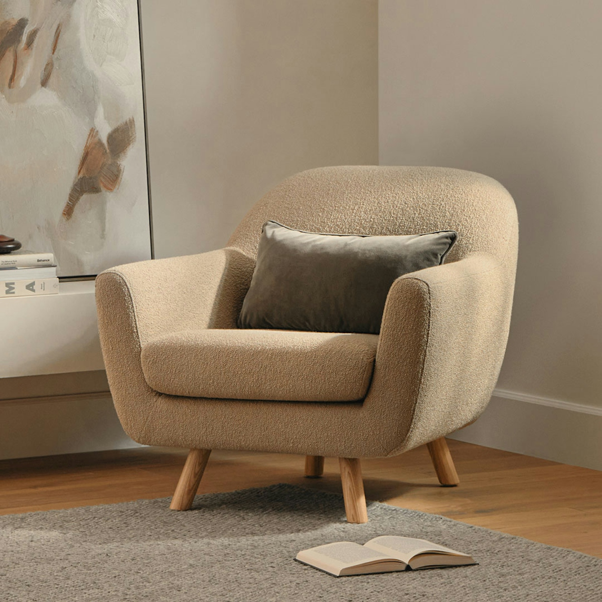 Gabriola Ash Sandstone Wool Bouclé Lounge Chair Article