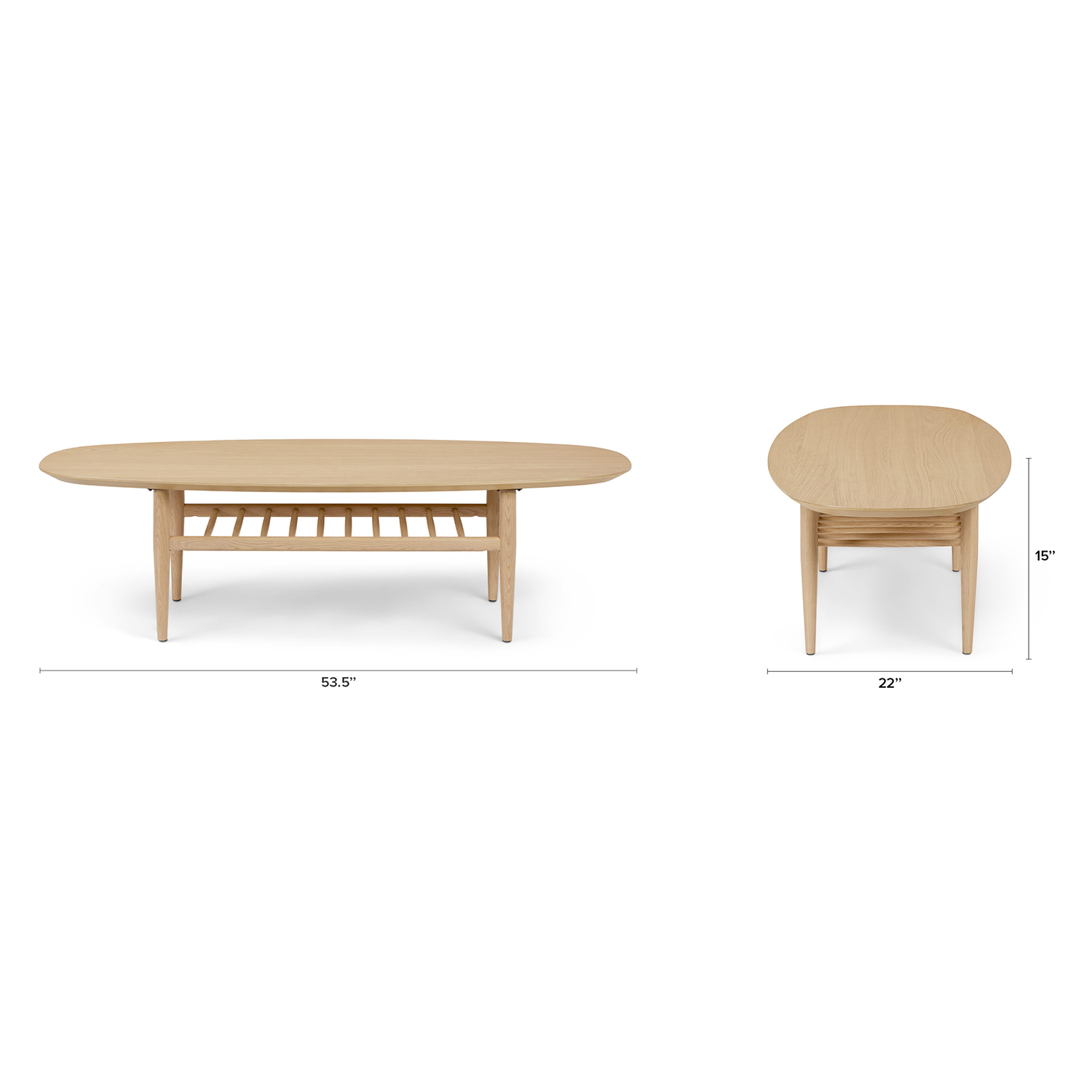 Oval White Oak Coffee Table Spindle Shelf Article Lenia Modern Furniture