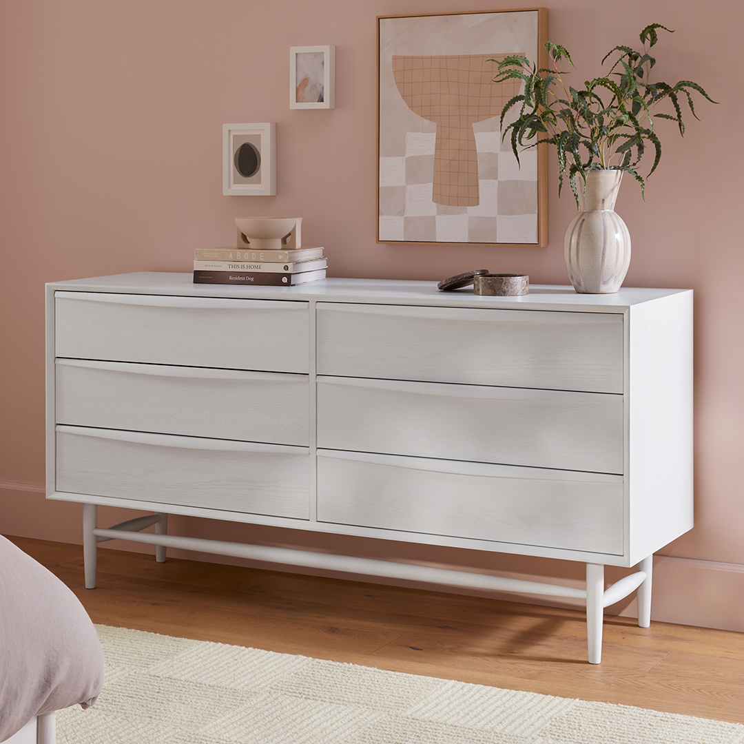 White Ash Wood Double Dresser w/ 6 Drawers | Lenia | Article