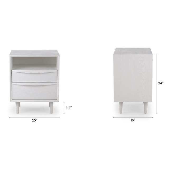 White Ash Wood Nightstand w/ 2 Drawers Lenia Article