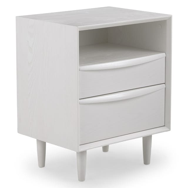 White Ash Wood Nightstand w/ 2 Drawers Lenia Article