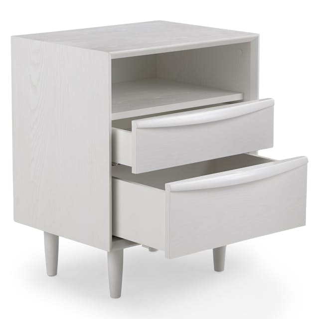 White Ash Wood Nightstand w/ 2 Drawers Lenia Article