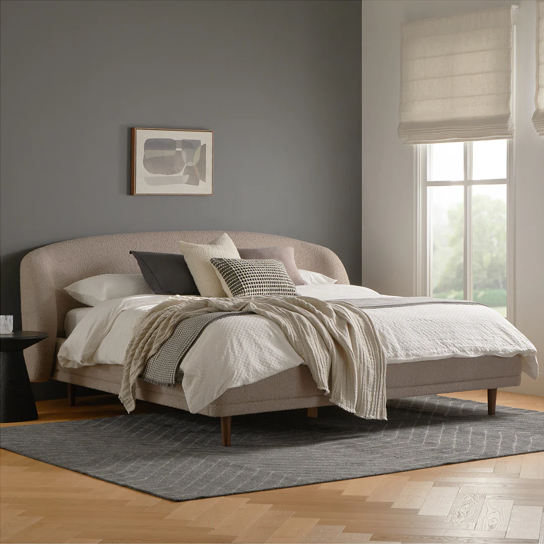 Kayra King Bed in Lunaria Sandstone Bouclé