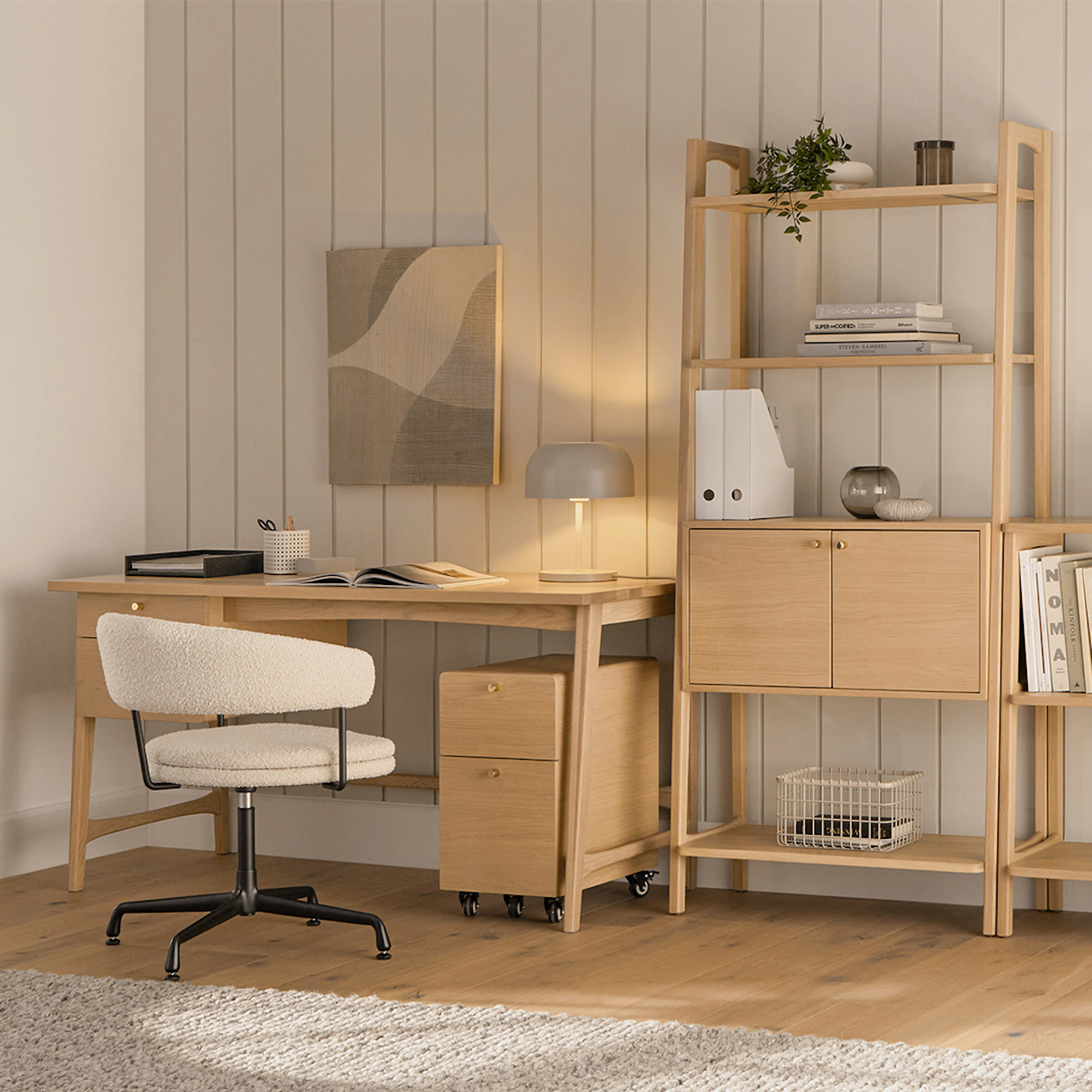 Krossa 31.5" Shelving Unit with Storage - White Oak