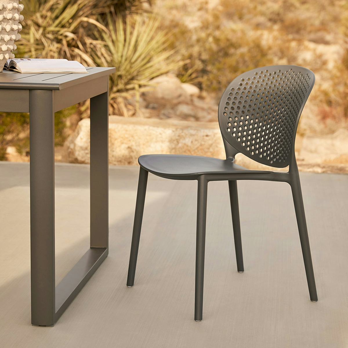 Dot Graphite Gray Stackable Outdoor Dining Chair Article