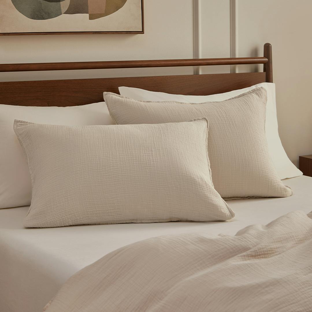 Gauze Cotton Taupe Standard Sham Set | Leni Collection | Article