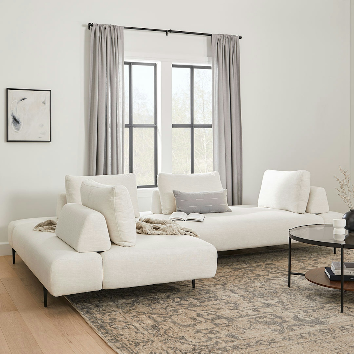 Divan Black & Quartz White Fabric Left Sectional | Article