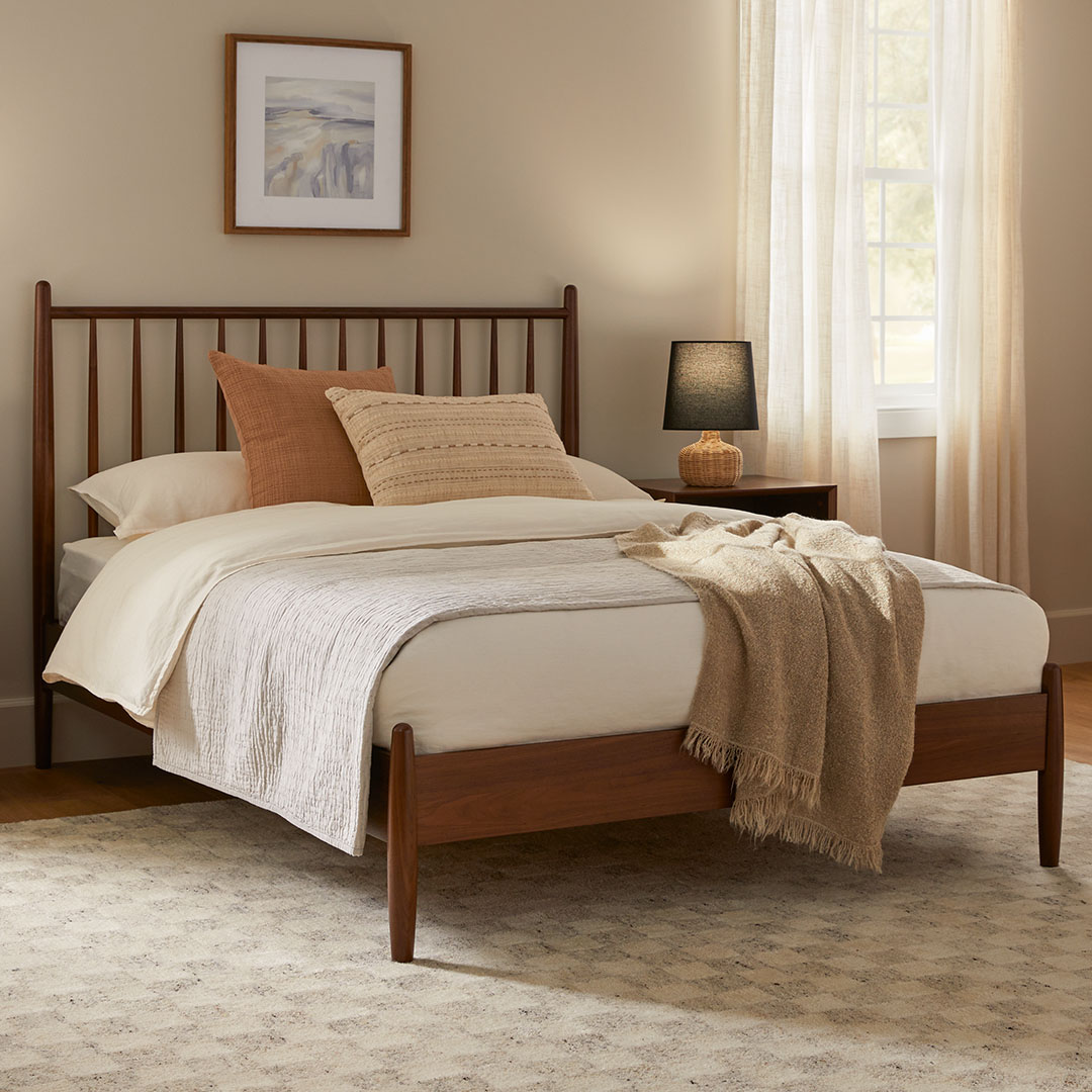 Walnut Full/Double Bed w/ Spindle Headboard | Lenia Collection