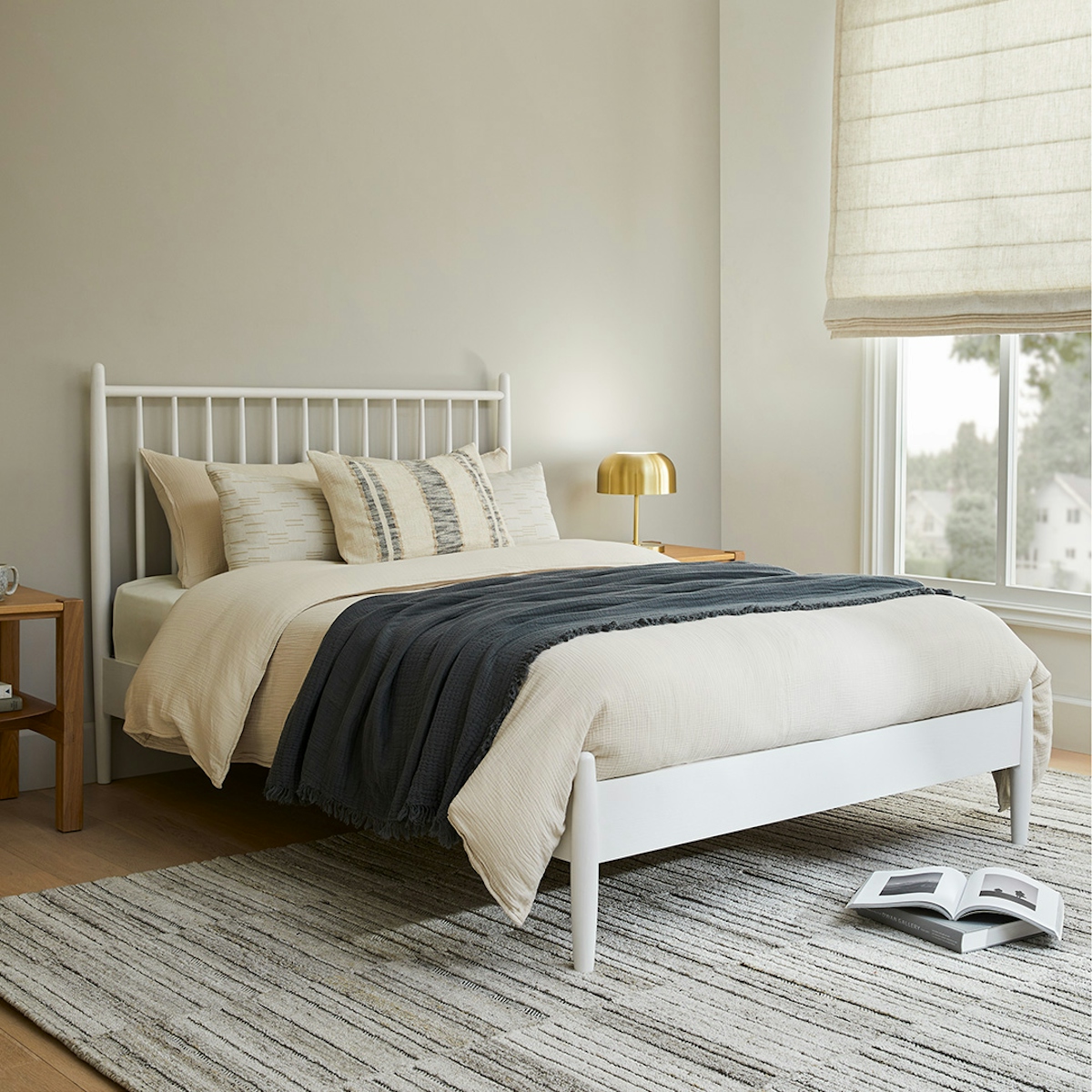 White Full/Double Bed w/ Spindle Headboard | Lenia Collection | Article