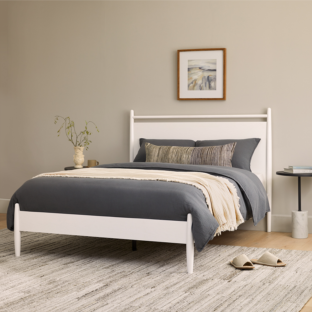 White Full/Double Bed w/ Panel Headboard | Lenia Collection | Article