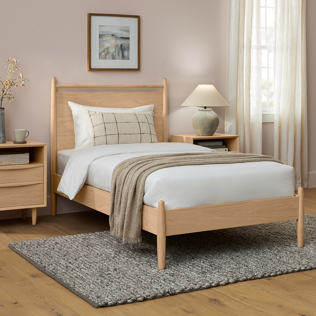 White and oak single bed discount