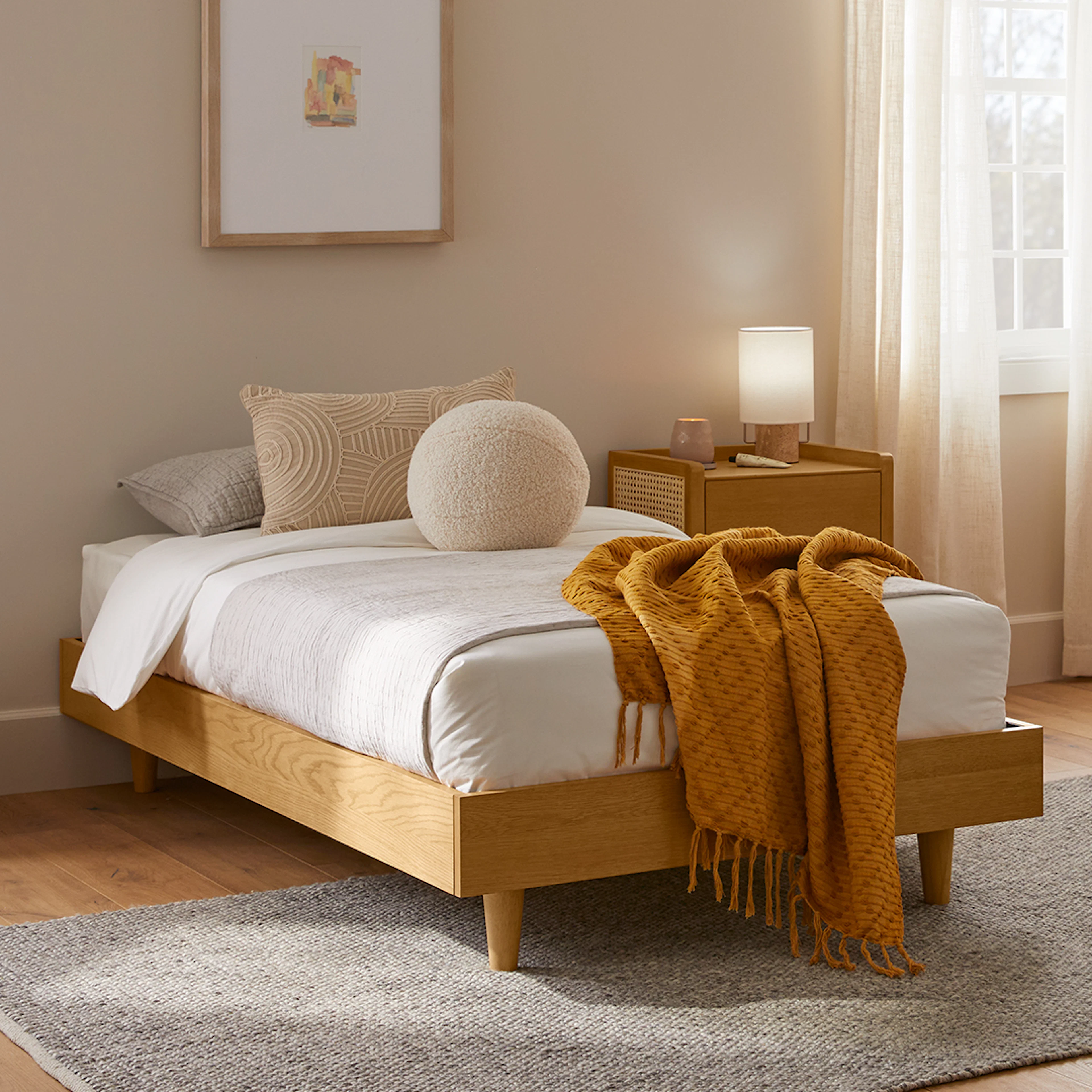 Basi Twin Bed Frame Oak - Modern Minimalist Design