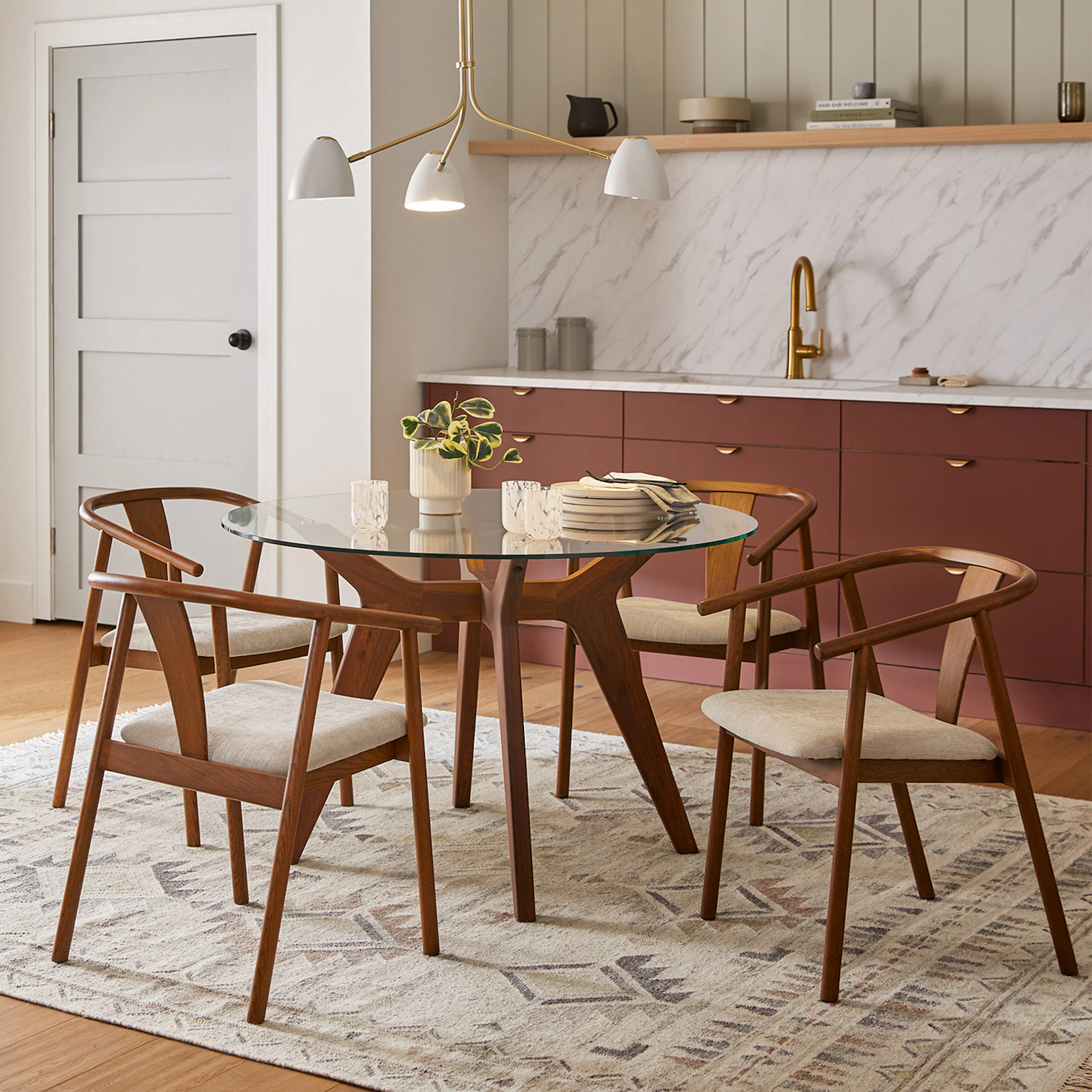 Emmer 47.25" Glass Dining Table - Walnut