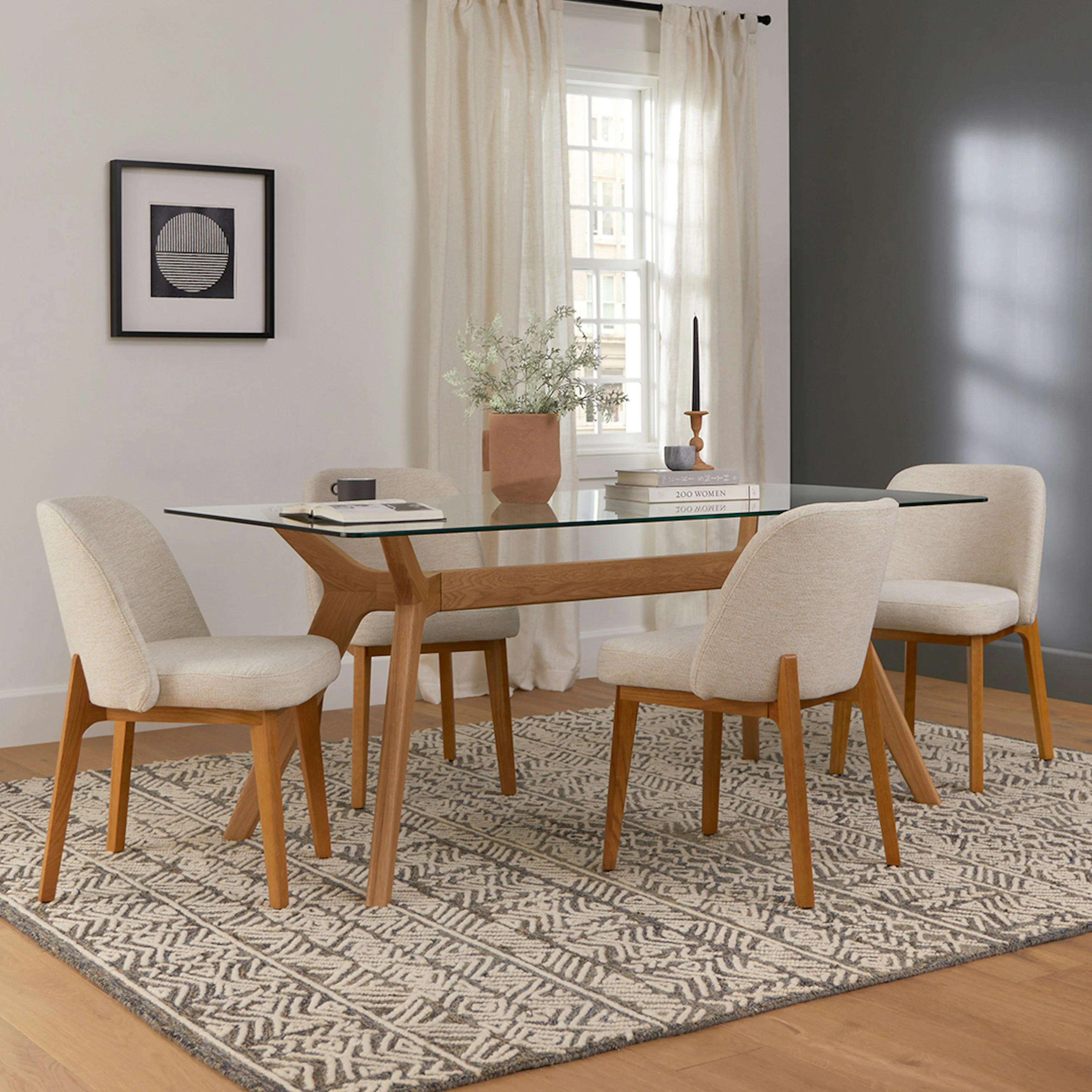 Emmer 71" Glass Dining Table - Oak