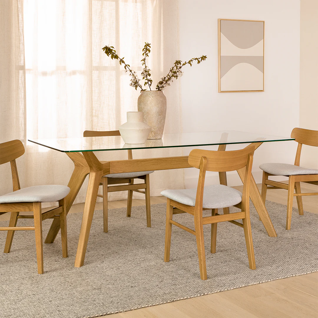 Emmer 71" Glass Dining Table - Oak