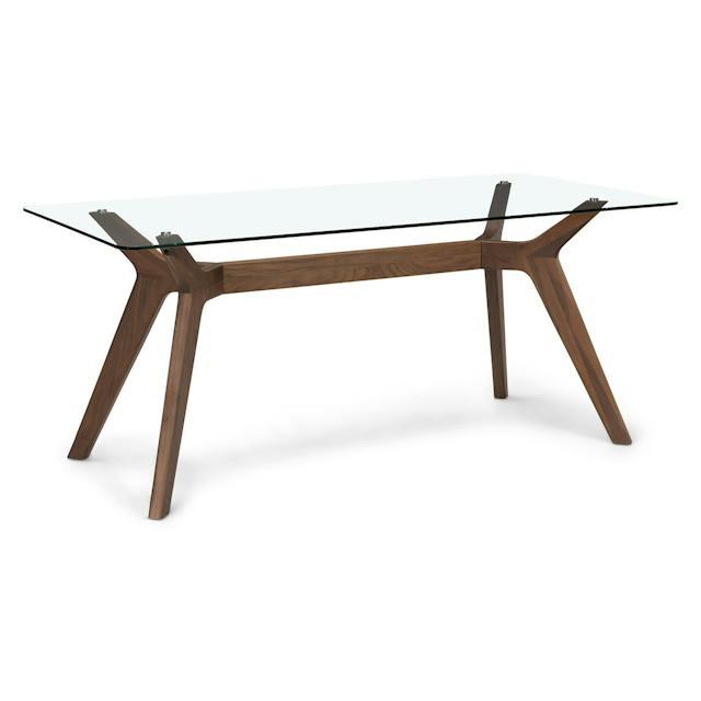 Emmer Solid Walnut Wood & Glass Rectangular Dining Table for 6 | Article