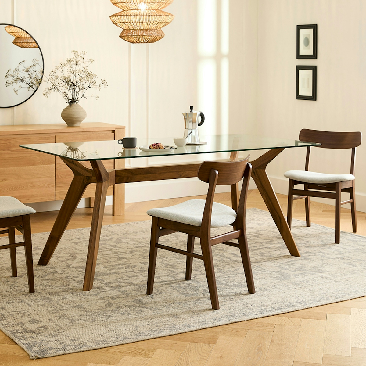Emmer Solid Walnut Wood & Glass Rectangular Dining Table for 6 | Article