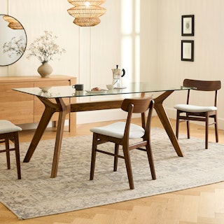 Emmer 71" Glass Dining Table - Walnut