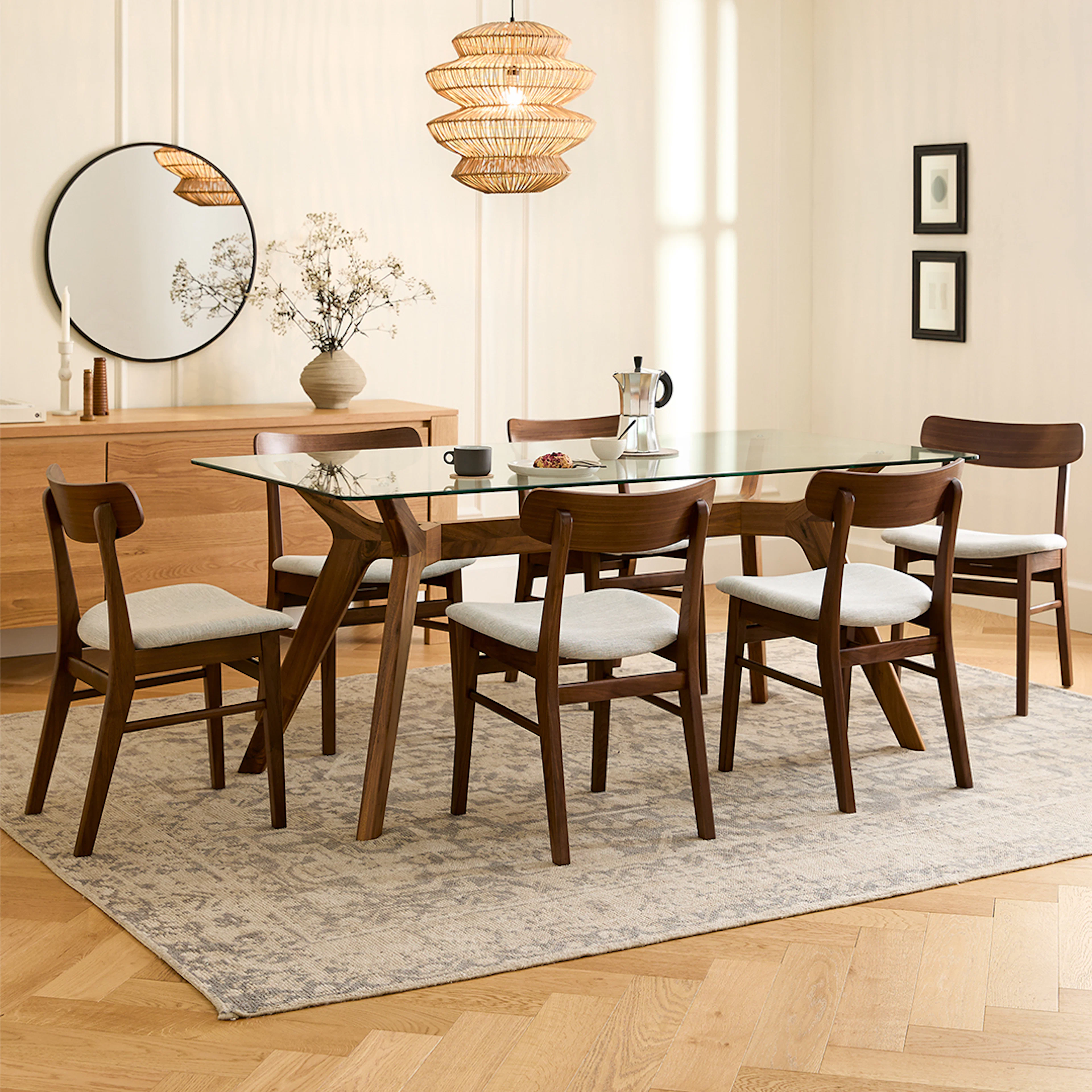 Emmer 71" Glass Dining Table - Walnut