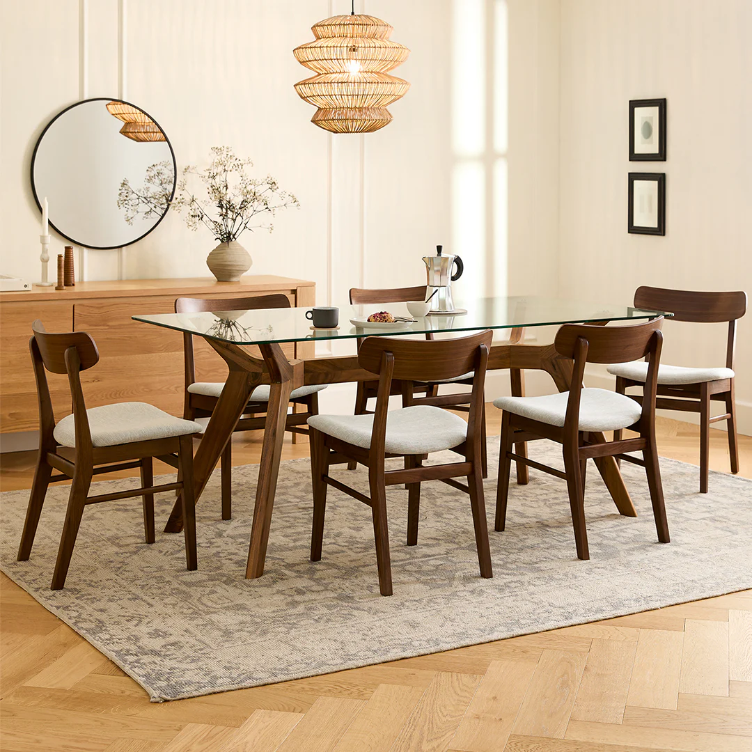 Emmer 71" Glass Dining Table - Walnut