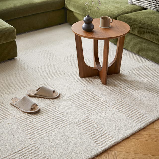 Clyde Ivory Textured Wool Rug, 8' x 10', Grid Pattern | Article