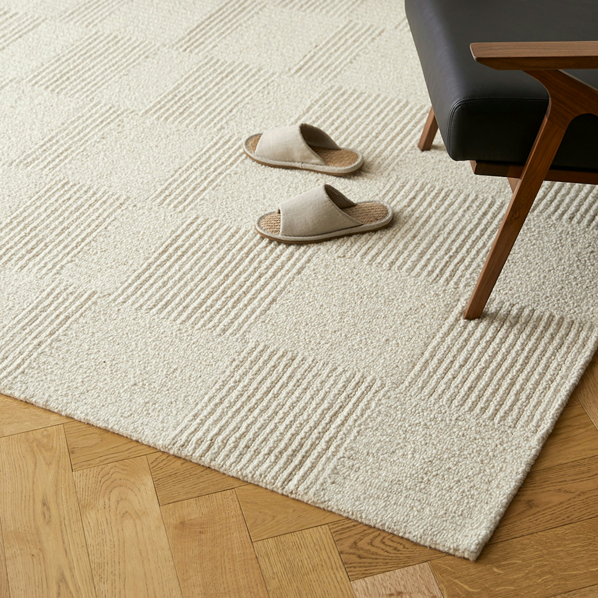 Ivory Grid Textured 9 x 12 Wool Rug Clyde Collection Article