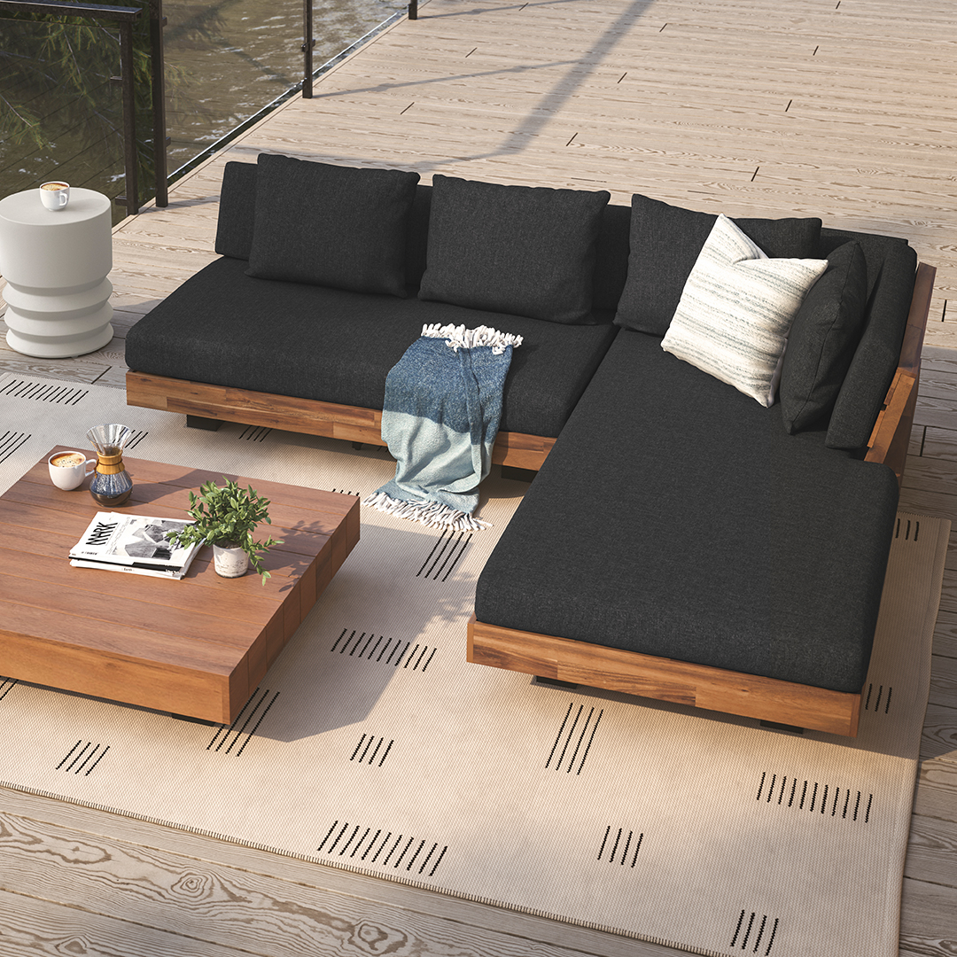 Lubek Solid Acacia Wood & Slate Gray Fabric Outdoor Right
