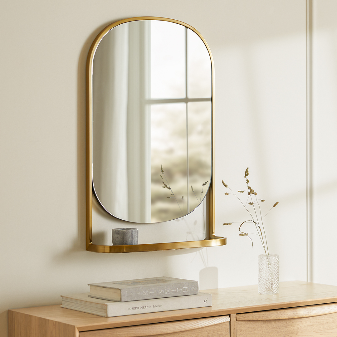 Klein Brass Metal Wall Mirror w/ Shelf | Article