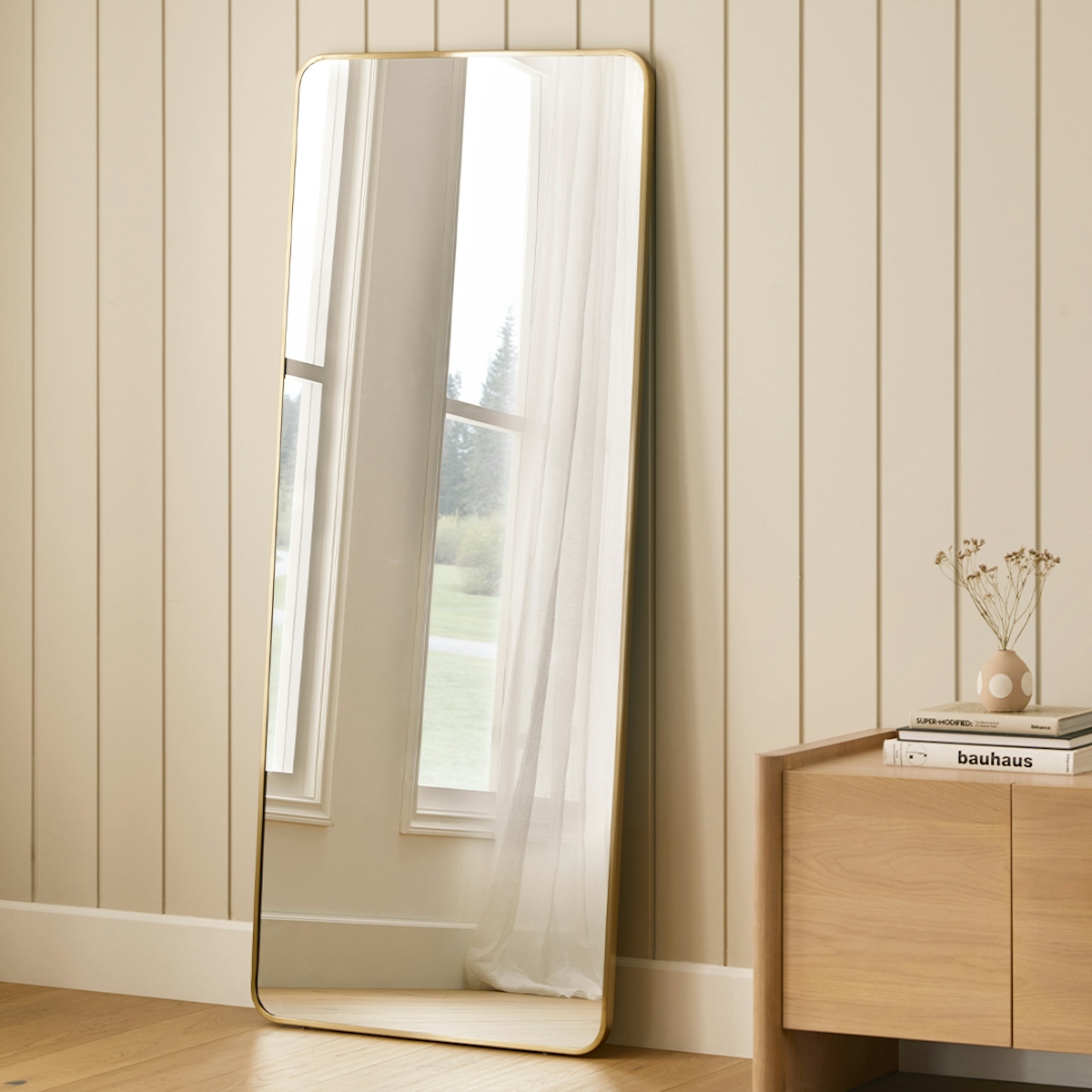 Rectangular Brass Metal Floor Mirror | Mansfield Collection | Article