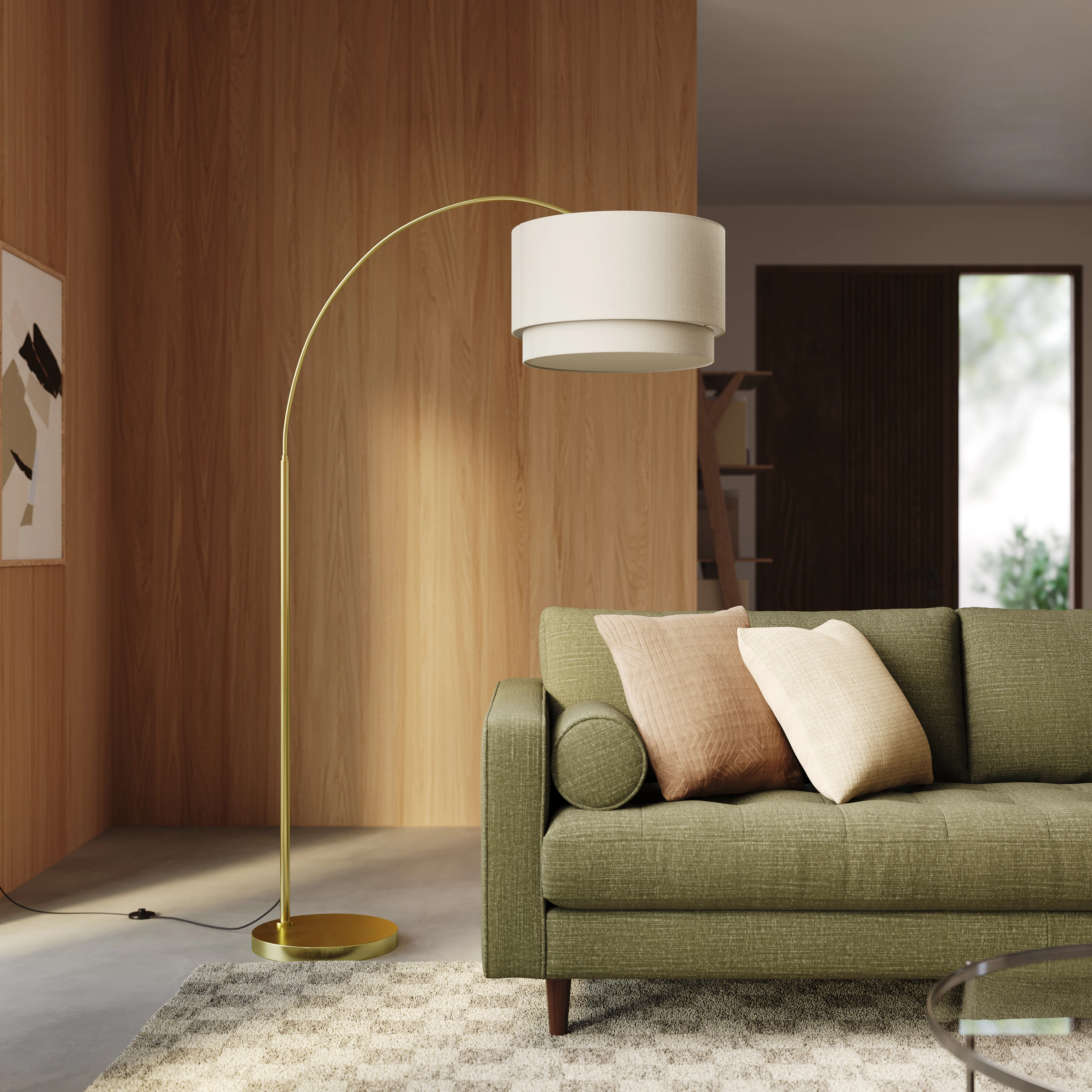 Zebu Tall Linen Floor Lamp - Brass