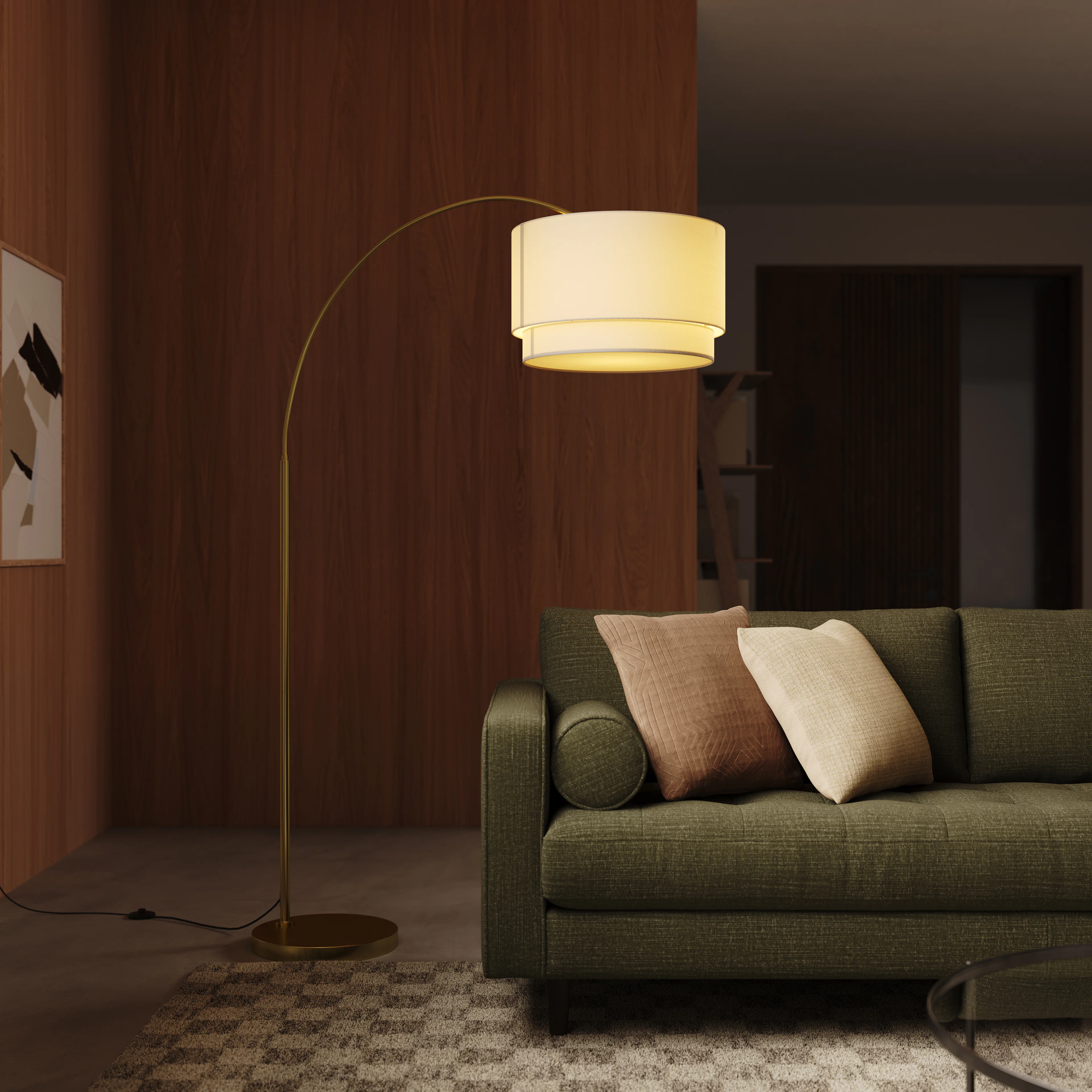 Zebu Tall Linen Floor Lamp - Brass