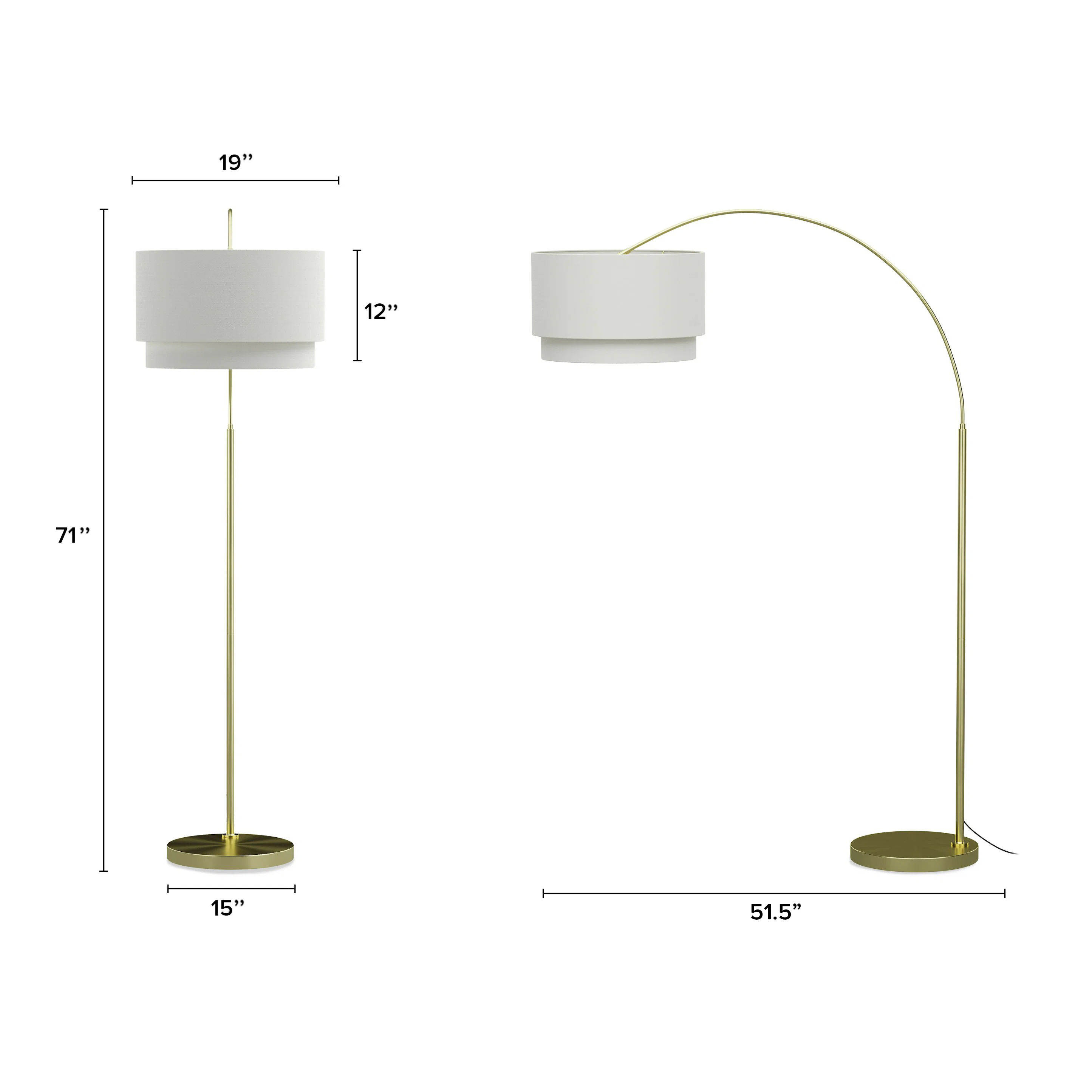 Zebu Tall Linen Floor Lamp - Brass