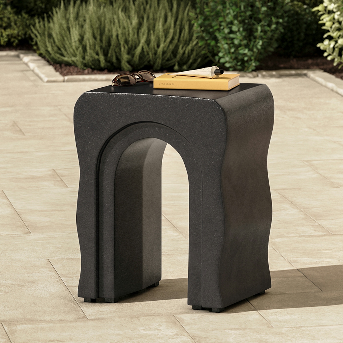 Bixby Sea Black Arched Concrete Outdoor Side Table | Article