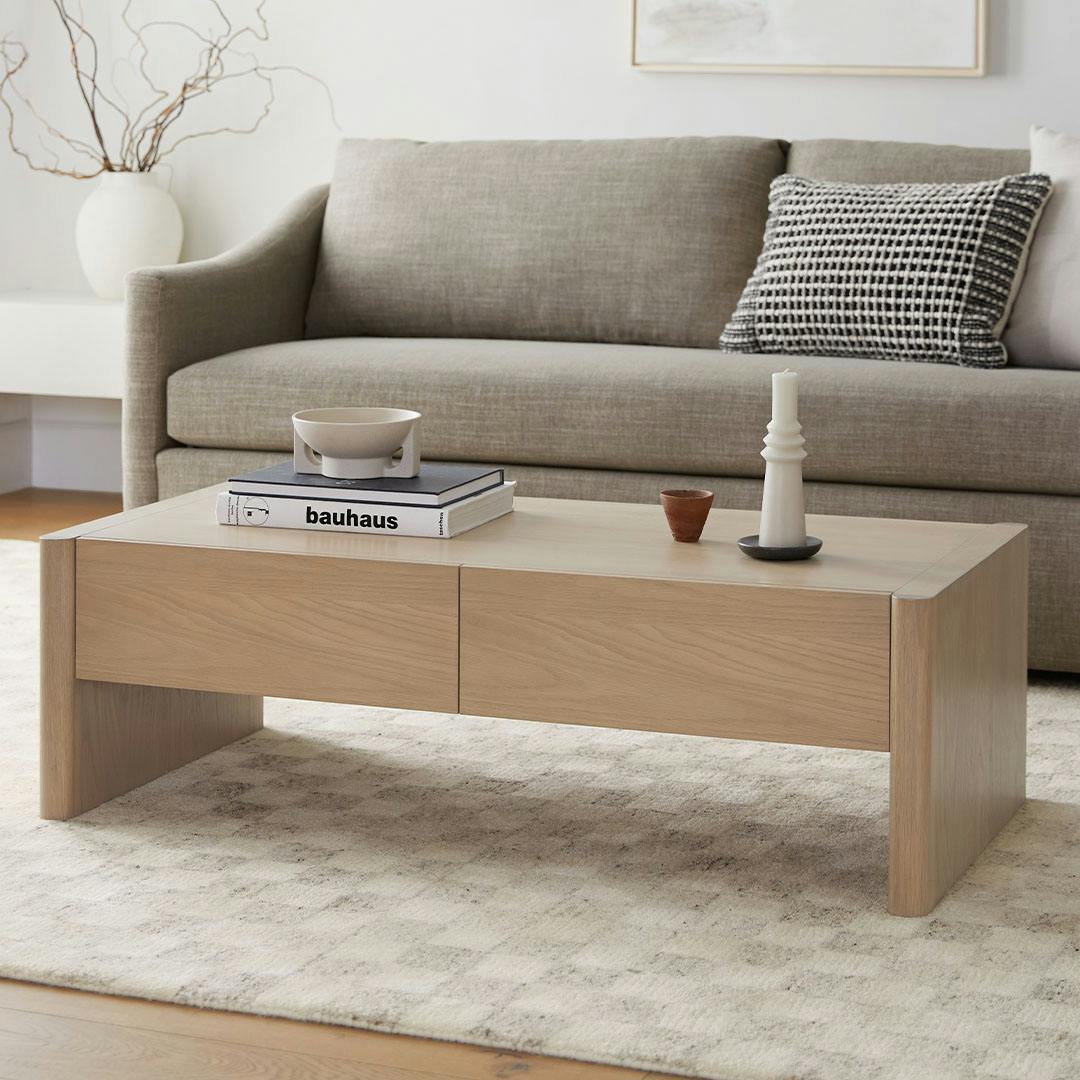 Article Torme 48" Storage Coffee Table — White Oak / storage drawers / 48 in